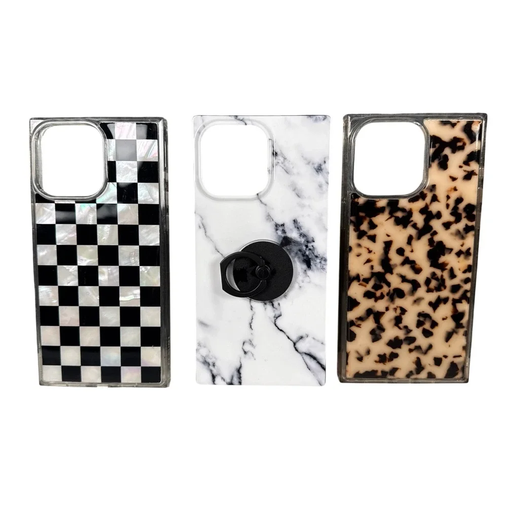 Flaunt Square iPhone Case Bundle Marble Tortoise‎ Checkered 3 Pack 16 Pro +F14Q